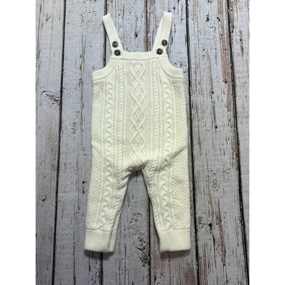 Hanna Andersson ivory Cable Knit Baby Overalls Jumpsuit 75 12-18m